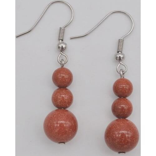 Golden Sandstone Bead Stone Dangle Earrings Jewelry For Woman Gift T234