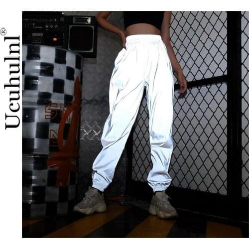 Streetwear Women Sweatpant Flash Reflective Pants Joggers Hip Hop Dance Show Party Night Jogger Baggy Trousers Plus Size 3xl