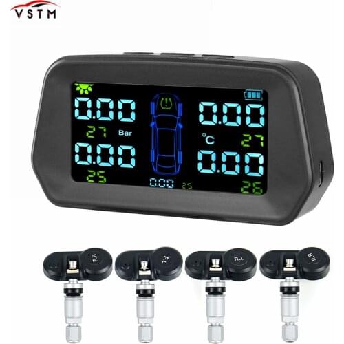 TPMS Tire Pressure Alarm Monitor Solar Power Tyre Pressure Monitoring System with 4 External Sensors Auto Alarm Security