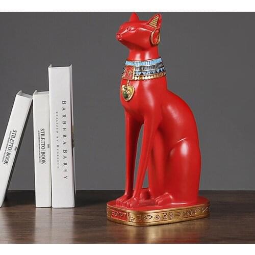 Light Luxury Style Red Egyptian Cat Statue Sculpture Home Decoration home decore home decoration accessories
