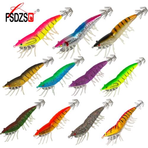 Luminous Bait Squid Hook Wood Shrimp Lures Soft foot Jigs Lifelike Simulation Silicone Octopus Bait Fishing Tackle with sound