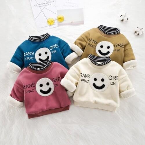 Boys Sweatshirts Winter Kids Boys Girls Thick Warm Clothing Children Outwear Coat Smile Letters Velvet pullovers Tops Hoodies
