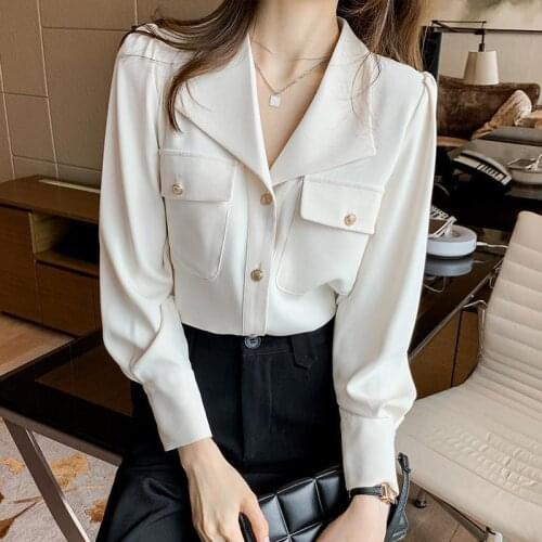 White shirt female design sense spring 2021 new fashion early spring retro womens long sleeve chiffon tops Polyester