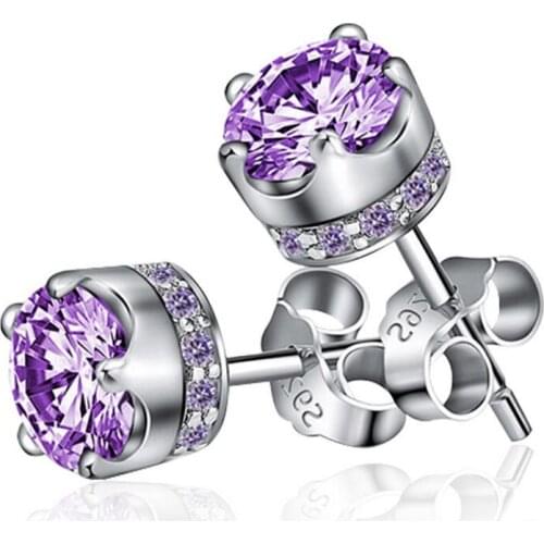 ANENJERY 925 Sterling Silver Upscale 7MM Cubic Zircon Crown Stud Earrings For Women boucle d'oreille S-E84