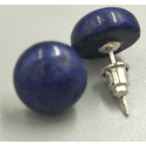 Free Shipping Women Fashion Jewelry 12mm Natural Lapis Lazuli Round Beads Stud Earrings C5231