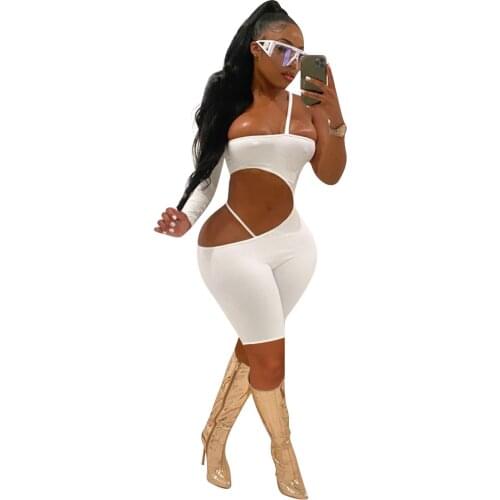 Dropshipping White Summer Overalls Hollow Out Off Shoulder Sexy Clubwear Rompers for Women Without Underpants Party Jumpsuits