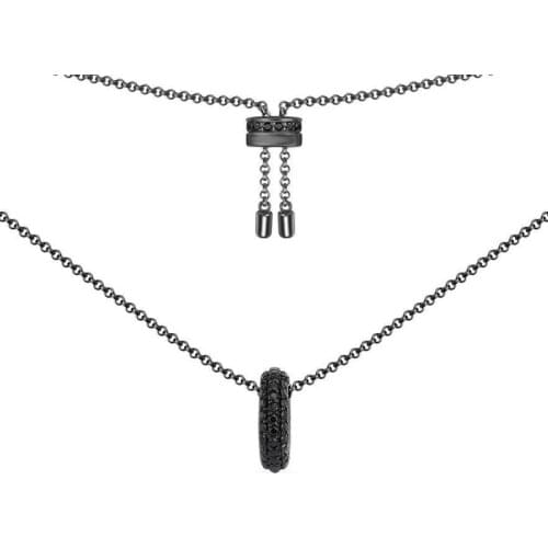 SLJELY Luxury Brand Real 925 Sterling Silver Black Hoop Pendants Adjustable Necklace Micro Cubic Zirconia Women Fashion Jewelry