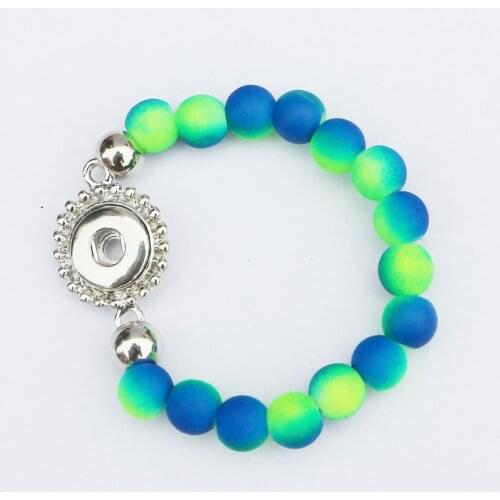 1PC New Children Girls Diy Snap Jewelry Blue&Green Color Rubber Beads Handmade 12mm Snap Button Bracelet 15CM For Kids