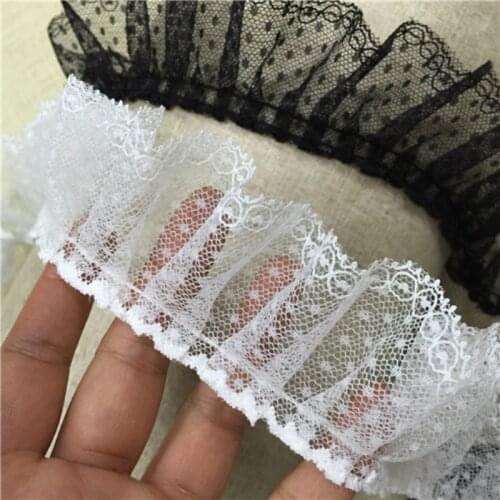 1Yard Pleated Tulle Lace Trim Fabric 5cm Lace Ribbon Applique Wedding Dress Sewing Clothing Accessories Trimmings dentelle QT1