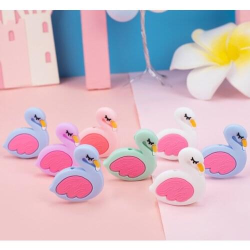 Sunrony 10Pcs Silicone Flamingo Beads Baby Teeth Care Tooth Ring Soft DIY Nipple Chain Bracelet Necklace Teether BPA Free