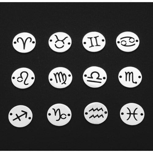 12pcs/set Zodiac Sign Stainless Steel Horoscope DIY Jewelry Charms Connector Wholesale Factory Price Earring Making Pendant