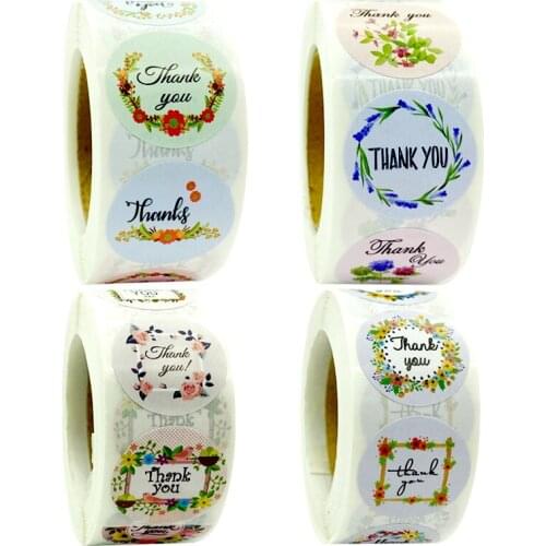 8 Styles 500Pcs/roll Floral Thank You Stickers 1 inch Round seal label handmade scrapbooking Envelope stationery sticker