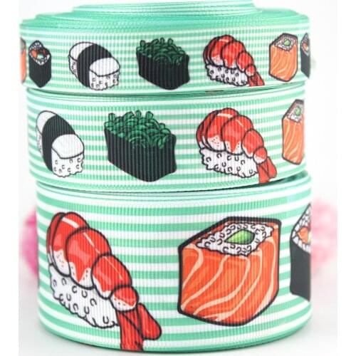 9/16/22/25/38/57/75mm green strip cartoon Sushi (food) grosgrain ribbon 10/25/50 yards DIY gift wrap sewing wedding decor ribbon