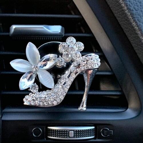 Car Decor High Heel Shoe Car Air Vent Clip Charm,Crystal Shoe w/Flowers Car Vent Clip-On Ornament Car Interior Decoration Charm