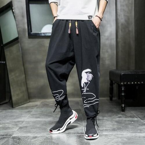 Cotton Linen Chinese Harem Pants Men Joggers Sweatpants Japanese Streetwear Men Pants Trousers Work Mens Pants 2021 M-5Xl 31153