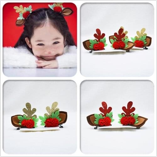 Boutique 10Sets Fashion Cute Glitter Reindeer Ears Hairpins Floral Animal Ears Hair Clips XMAS New Year Headwear Hair Accesories