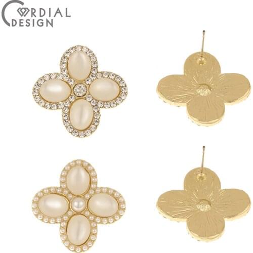 Cordial Design 30Pcs 25*25MM Jewelry Accessories/Imitation Pearl/Flower Shape/Rhinestone Earring Stud/Jewelry Finding Components