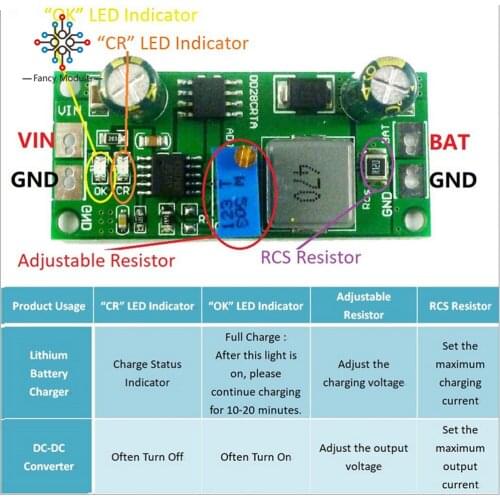 DD28CRTA 1A 3.7-18.5V Lithium Battery Charger Module DC-DC Buck Converter Battery Overvoltage Protection