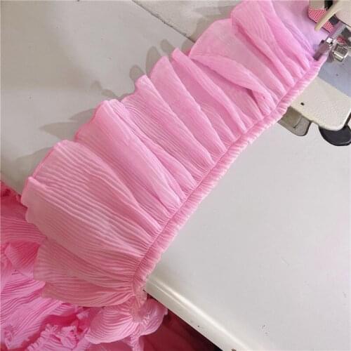 Diy 12cm wide pink chiffon pleated dense pleated skirt garment lace accessories