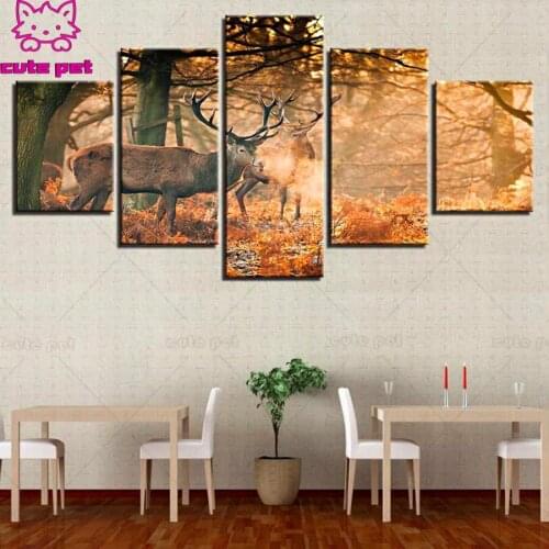 Home art Diamond Painting forest deer elk 5 pcs DIY Diamond Embroidery full Square Round Diamond Mosaic rhinestone wall stickers