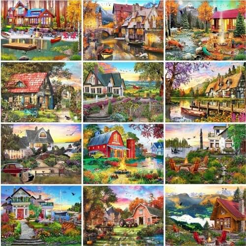 Evershine 5D DIY Diamond Painting House Full Square Diamond Embroidery Lake Landscape Rhinestone Picture Home Decorations