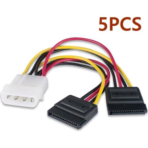 5PCS Reliable 4 Pin IDE Molex to 15 Pin 2 Serial SATA Hard Drive Power Adapter Cable DD Hard Disk Cable