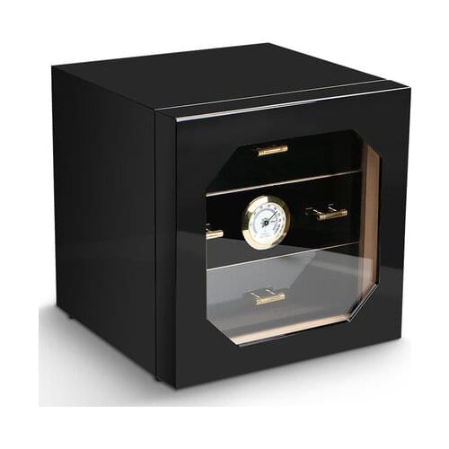 Cedar Wood Cigar Humidor 240x240x220mm Capacity 50 Cigar Storage Box Lined Humidifier Hygrometer Cool Quality Black Cigar Case