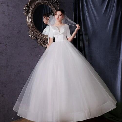 Half Wedding Dress 2021 Classic Satin Bridal Gown Lace Up Ball Gown Simple Wedding Dresses Vestido De Noiva Cheap