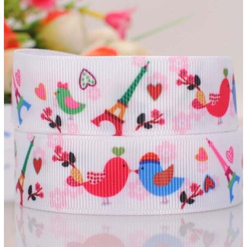 10yards 7/8 " 22 mm bird flower pattern print grosgrain ribbon tape DIY handmade hairbow ribbon free shipping