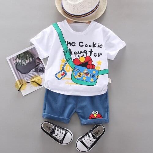 Summer Baby Boys Clothes Set 2021 New Fashion Kids Tracksuit Pullover T-shirt Short Sleeve Cotton Baby Boys Denim Shorts Suit