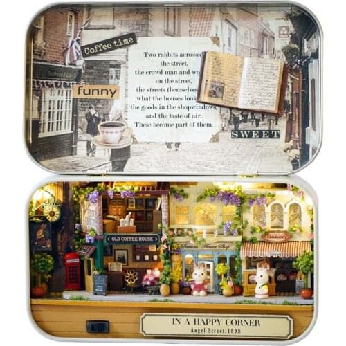 In A Happy Corner 3D Wooden DIY Handmade Box Theatre Dollhouse Miniature Box Cute Mini Doll House Assemble Kits Gift Toys