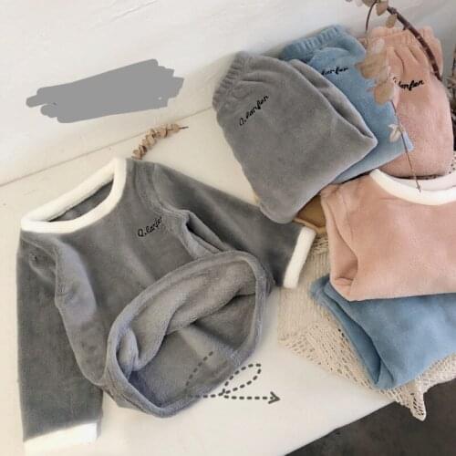 Fashion Baby Kids Pajamas Sets Cotton Boys Sleepwear Suit Autumn Girls Coral Fleece Long Sleeve Underwears Tops+Pants 2pcs Child