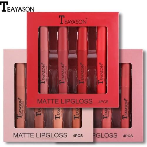 4pcs/lot Ultra Matte Velvet Sexy Lipgloss Set Cosmetic Lip Waterproof Long Lasting Lip Stick Moisturizer Lipstick Makeup Tint