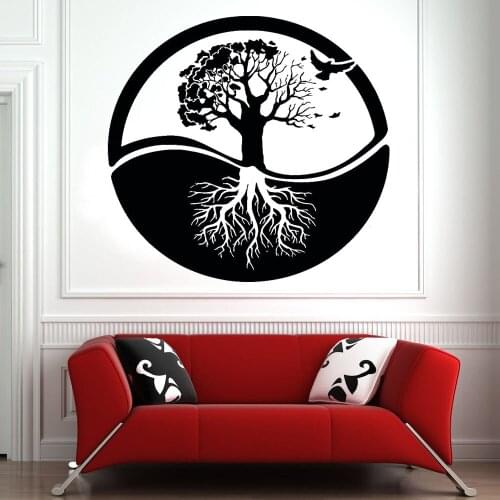 Tree of Life Wall Decal Art Tree Root Birds Door Window Vinyl Stickers Yoga Meditation Room Living Room Nursery Home Decor E271