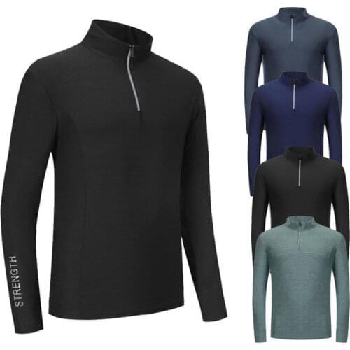 New Running Sweatshirt Men Bodybuilding Sport T-Shirt Quick Dry Zipper Solid Color Long Sleeve Fitness Tight Gym Clothing