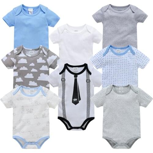 Honeyzone 8Pcs Baby Boy Clothes Cute Baby Boy Rompers Cartoon Print Baby Body Summer Short Sleeve Onesie Ropa Verano Lange Bebes