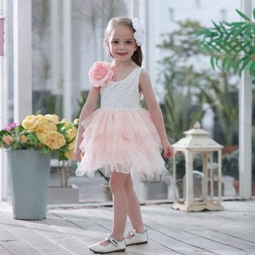 Wholesale Summer New Girl Lace Dress Gauze Princess Vest Dress Girl Party Sundress Layered Dress Children Clothing E16900