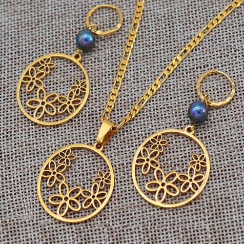 Anniyo Hawaiian Black Pearl Necklaces earrings sets for Women Girls Micronesia Chuuk Marshallese Hawaii Birthday Gifts #103221