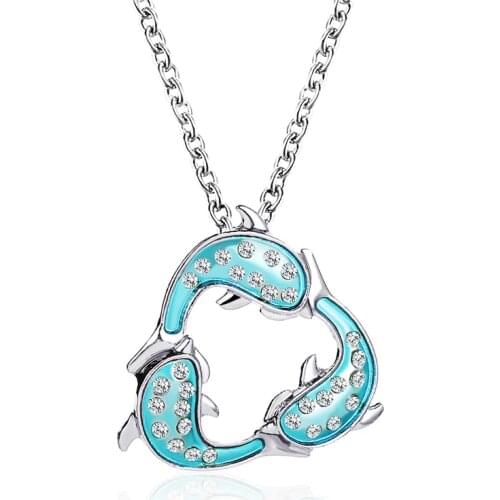 Exquisite Pretty Three Dolphins Necklace Lucky Necklaces Silver Plated Chain for Women Anniversary Gifts Birthday Party Jewelry