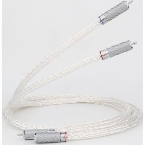Preffair Pair Hi-End 8AG Silver Plated OCC 16 Strands Audio Cable With Carbon Fiber RCA Plug HIFI Analogue Phono Cable