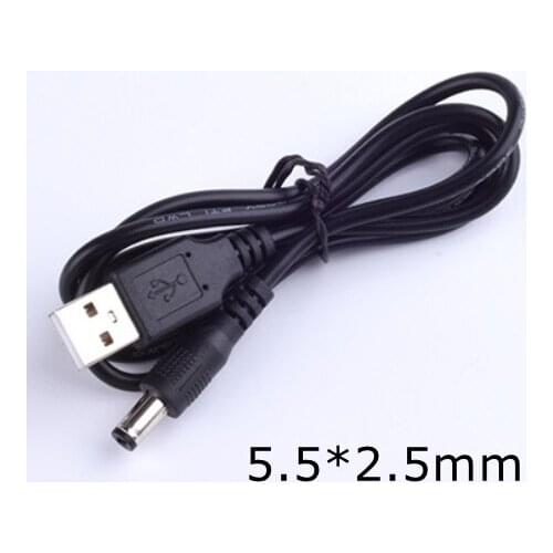 100ps DC Power Plug USB Convert To 5.5*2.5mm/DC 5.5x2.5 White Black L Shape Right Angle Jack With Cord Connector USB Cable
