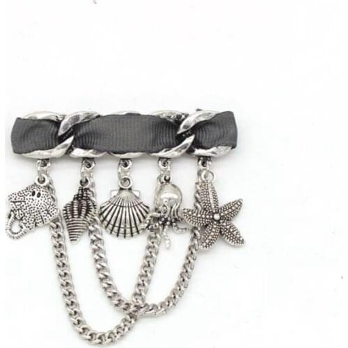 Silver Shells Hanger Chain Strings Brooch Clip Pin Sweater Suit Shawl Keeper Collar Buckle Garment Accessories Jewelry