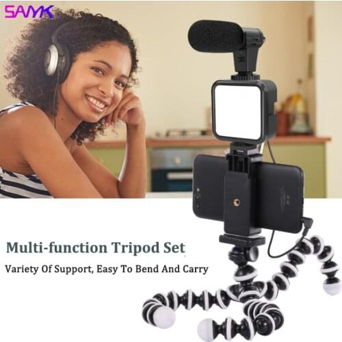 SANYK Octopus Mobile Phone Photography Suit Tripod Live Video Vlog Handheld Stabilizer Includes Led Fill Light Microphone