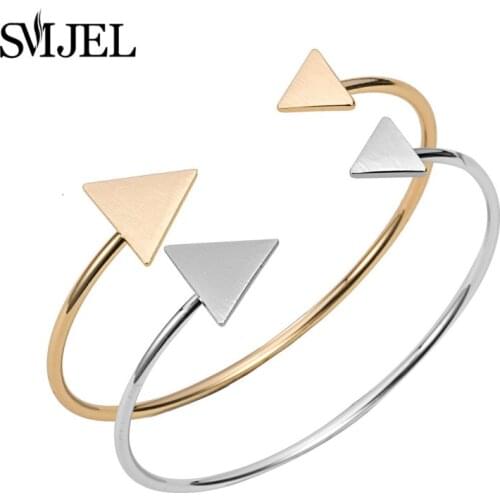 SMJEL Geometric Triangle Bangles Open Cuff Punk Bracelet Bangle Friendship arrow Jewelry Bracelets for Girl Friend pulseras