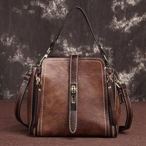 Womens Messenger Single Shoulder Bag for Female Tote Purse Genuine Leather Retro Ladies Handbag Cross Body Top Handle Bags