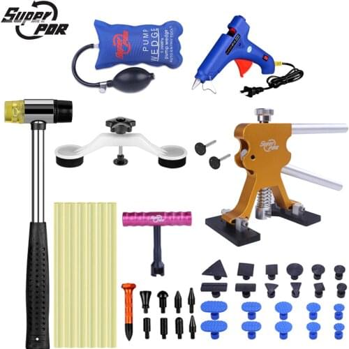 Super PDR Auto Dent Pullers Suction Cup Professional Paintless Dent Repair Tool Kit Dent Pulling Bridge Lifter Hot Melt Glue Gun