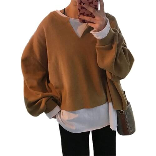 Spring 2021 / Fashion Fake two long-sleeved hoodies/original casual womens versatile hoodie sweatshirts