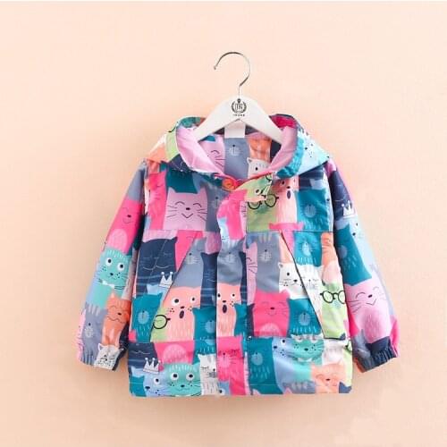 2020 Spring Autumn Girls Windbreaker Coat Jackets Baby Kids Cartoon Printing Hooded Outwear For Baby Kids Coats Jacket Clothing