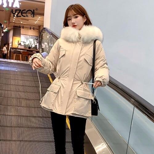 Yzeqi Women Winter 2020 Fashion Fur Hooded Parka Loose Jacket Thicken Warm Cotton Coat Casual Female Snow Coat Girl Windbreaker