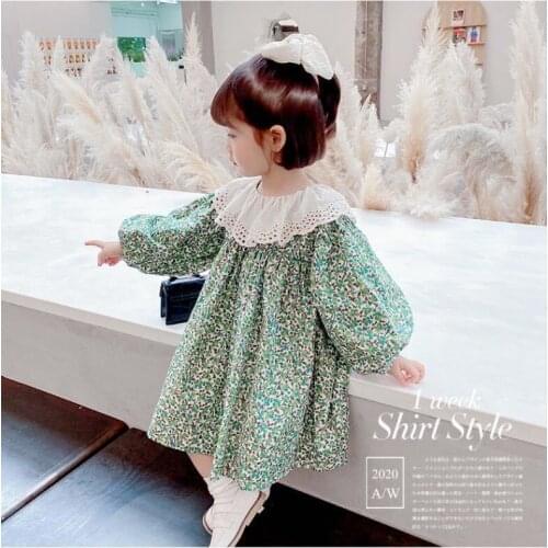 Prinsessenjurken meisjes green long sleeve dresses 2020 baby girls clothing 2 years old floral